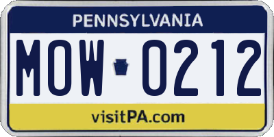 PA license plate MOW0212