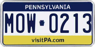 PA license plate MOW0213