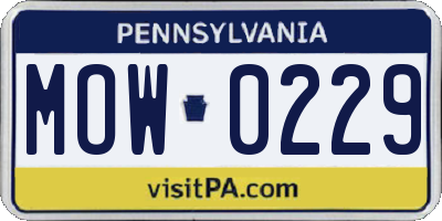 PA license plate MOW0229