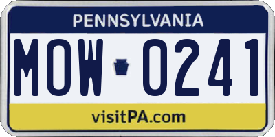 PA license plate MOW0241