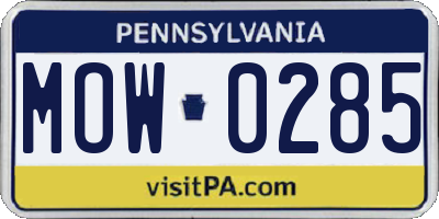 PA license plate MOW0285