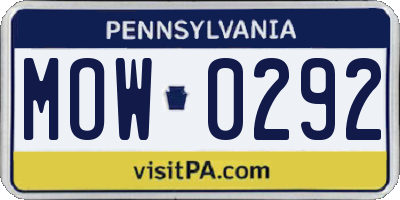 PA license plate MOW0292