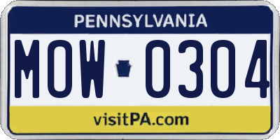 PA license plate MOW0304