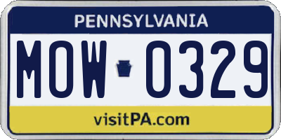 PA license plate MOW0329