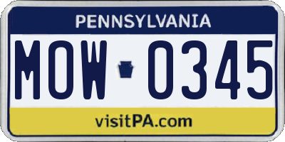 PA license plate MOW0345