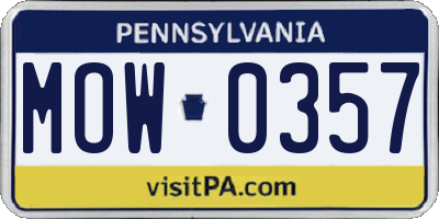 PA license plate MOW0357