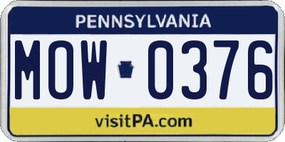 PA license plate MOW0376