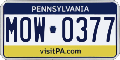 PA license plate MOW0377