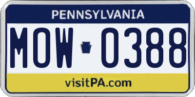 PA license plate MOW0388