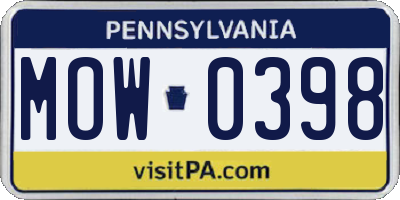 PA license plate MOW0398