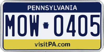 PA license plate MOW0405