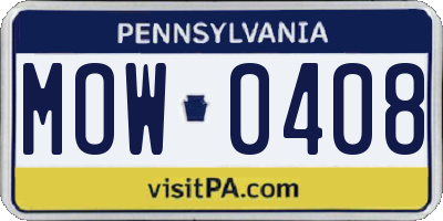 PA license plate MOW0408