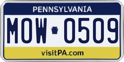 PA license plate MOW0509