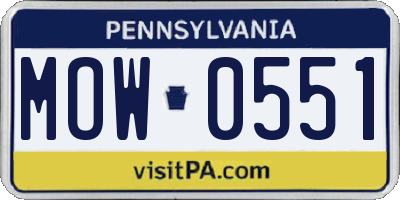 PA license plate MOW0551