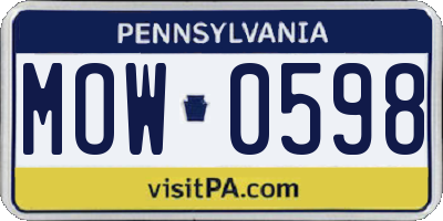 PA license plate MOW0598