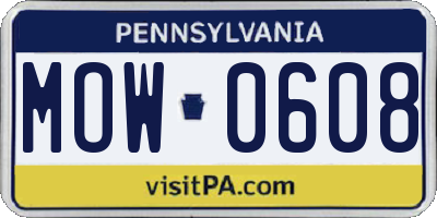 PA license plate MOW0608