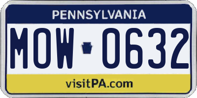 PA license plate MOW0632