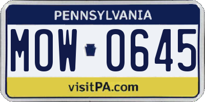 PA license plate MOW0645