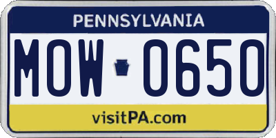 PA license plate MOW0650