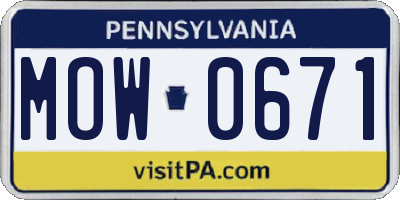PA license plate MOW0671