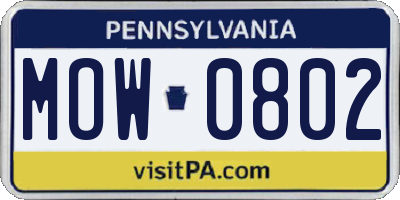 PA license plate MOW0802