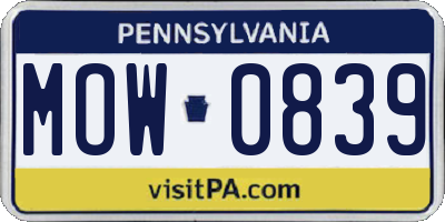 PA license plate MOW0839