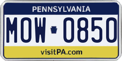 PA license plate MOW0850