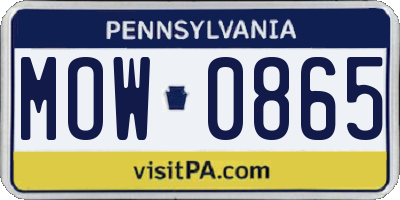PA license plate MOW0865