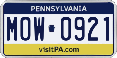 PA license plate MOW0921