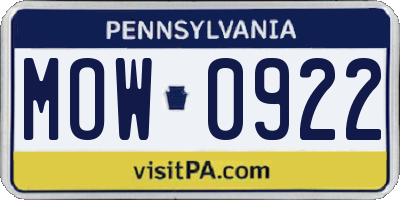 PA license plate MOW0922