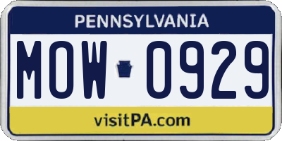 PA license plate MOW0929