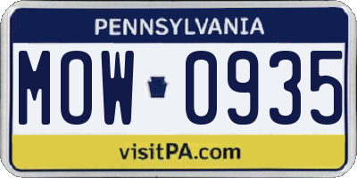PA license plate MOW0935