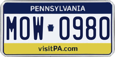 PA license plate MOW0980