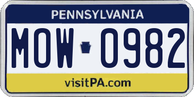 PA license plate MOW0982
