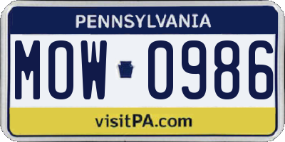 PA license plate MOW0986