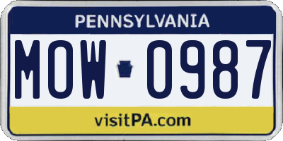 PA license plate MOW0987