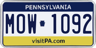 PA license plate MOW1092