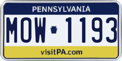 PA license plate MOW1193