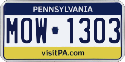 PA license plate MOW1303