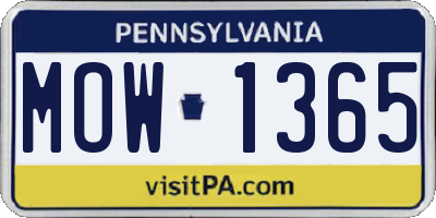 PA license plate MOW1365