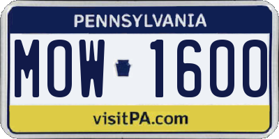 PA license plate MOW1600