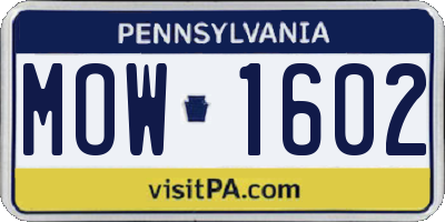 PA license plate MOW1602