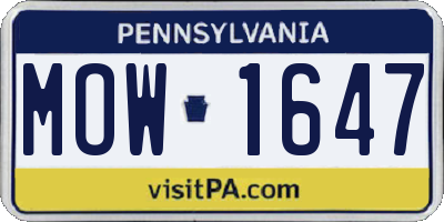PA license plate MOW1647
