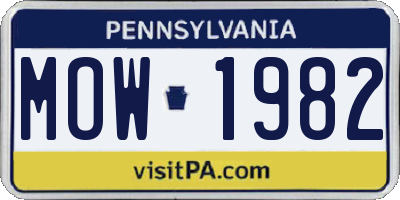 PA license plate MOW1982