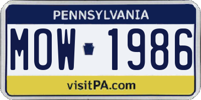 PA license plate MOW1986