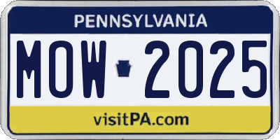 PA license plate MOW2025
