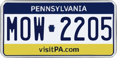 PA license plate MOW2205