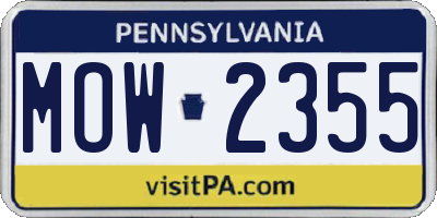 PA license plate MOW2355