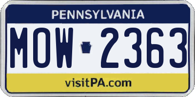 PA license plate MOW2363