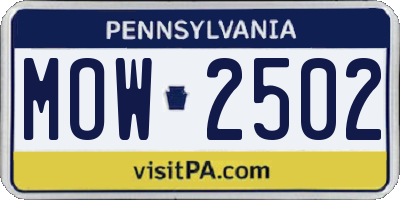 PA license plate MOW2502